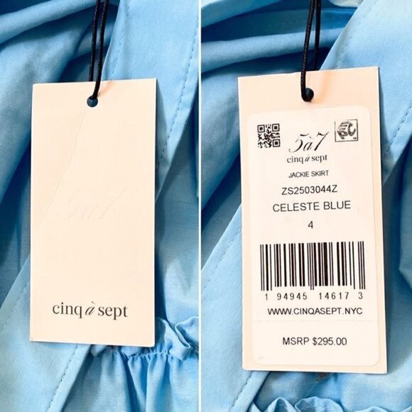 NWT CINQ À SEPT Jackie Belted Tiered Midi Skirt, Size 4, Celeste Blue - Picture 11 of 16